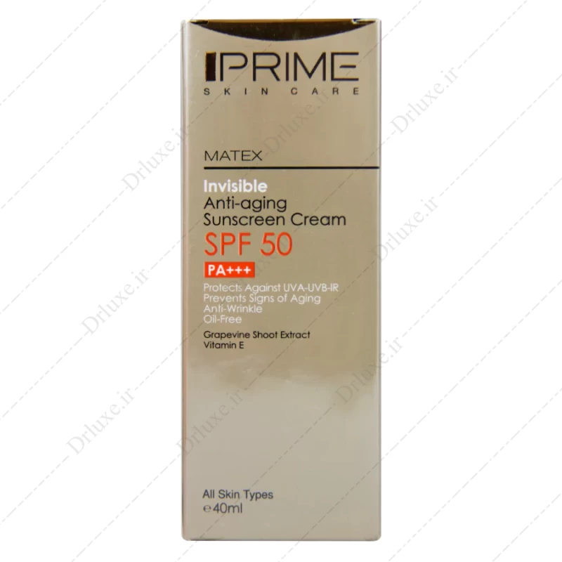 کرم ضد آفتاب جوان کننده پرایم SPF50 بی رنگ Matex حجم 40 میلی لیتر