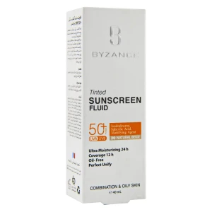 فلوئید ضد آفتاب SPF50 رنگی بیزانس پوست چرب و مختلط